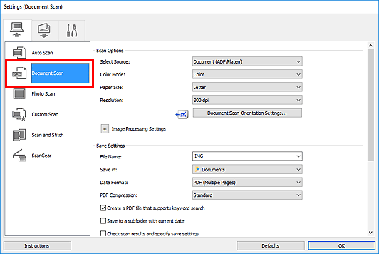 figure: Settings dialog box